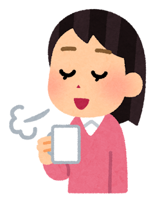 コーヒーで一服している女性のイラスト