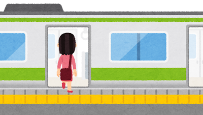 電車に乗る女性のイラスト